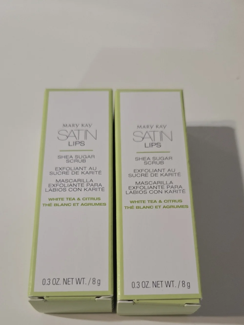 Mary Kay Satin Lips Shea Sugar Scrub - White & Light Green Packaging